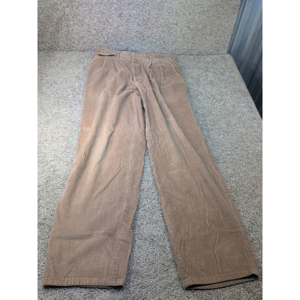 Vintage OshKosh Bgosh Tan Corduroy Pleated Pants Mens 34x31 Brown Workwear